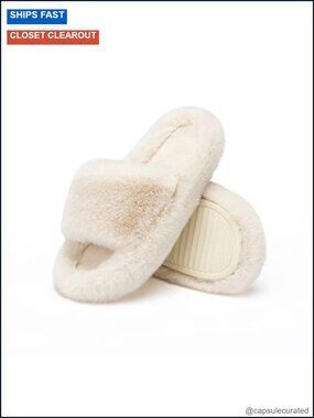 Faux Fur Lined Open Toe Memory Foam Slippers - Slippers for Women